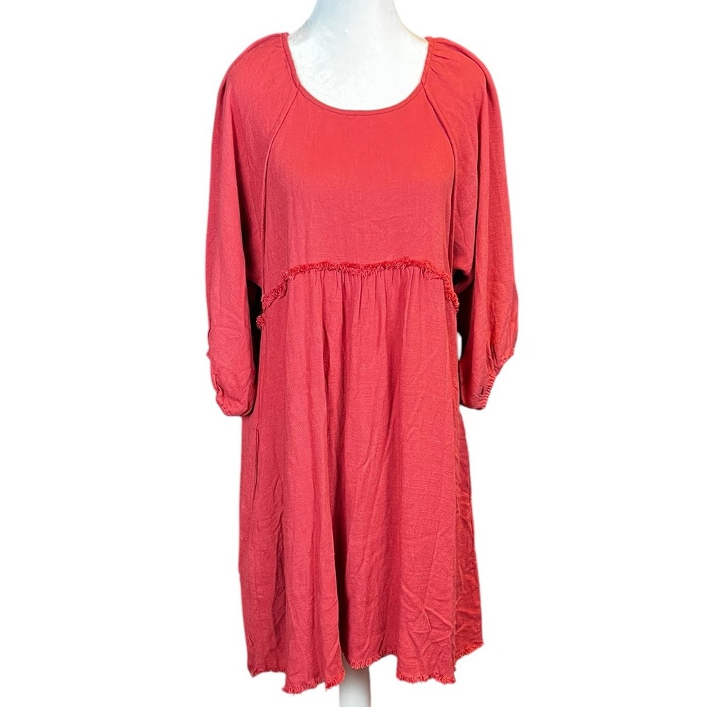 Umgee Linen Blend Babydoll Dress - Rose Clay Women Sz Small Boho Raw Fringe